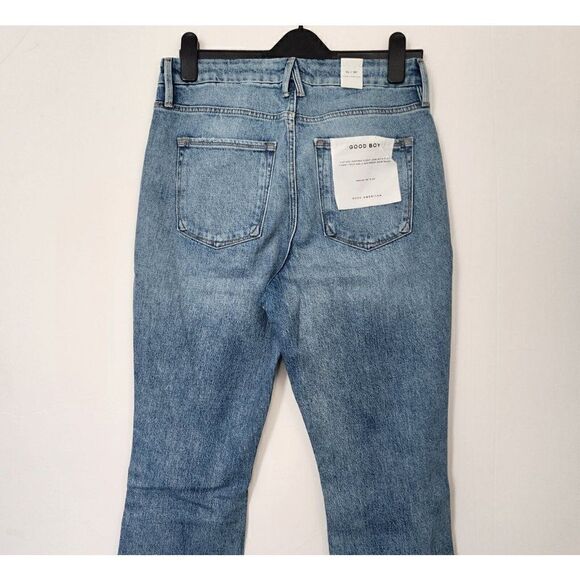 NWT Good American Size 10/30 Good Boy Jeans Indigo085 Destroyed Knee Crop Denim - Picture 6 of 9